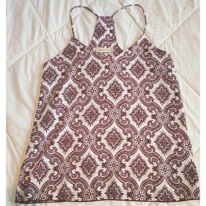 Pixi + Ivy Women's Maroon & White Paisley Racerback Tank Top - Size Small